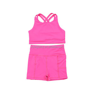 Custom Logo <strong>Girls</strong> Sports Wear Sleeveless Bra And <strong>Shorts</strong> Gym Outfit Elastic Solid Color Yoga Workout Set For Sports Exercise - Product Image 4