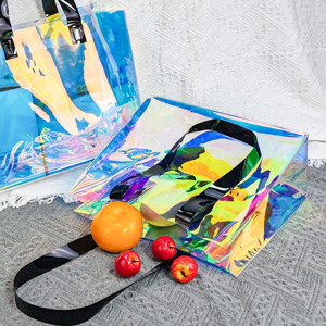 Sac fourre-tout en PVC holographique personnalisé avec poignée Emballage transparent pour le <span class=keywords><strong>shopping</strong></span> et la promotion de cadeaux - Product Image 6