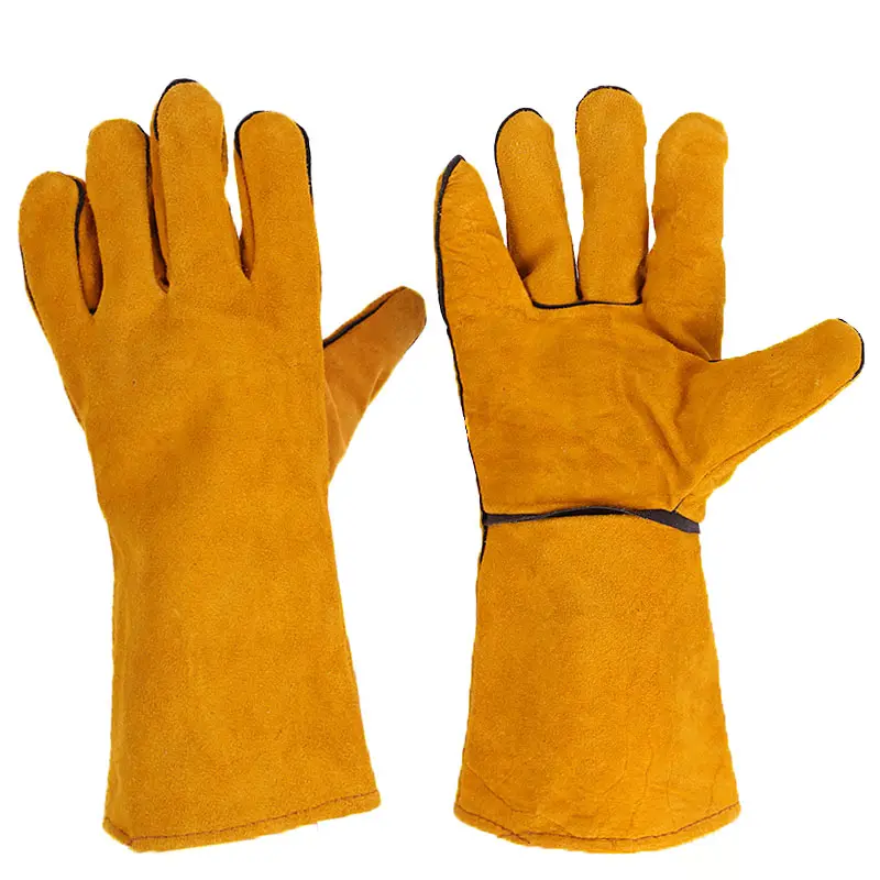 Venta al por mayor 14 15 16 AB nivel codo largo rojo azul amarillo vaca Split parrilla barbacoa cuero hombres soldadura jardín guantes para soldador