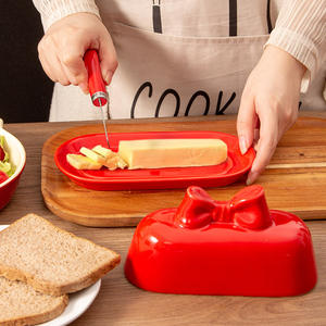 Plat à beurre en céramique créatif avec nœud papillon, ovale, avec couvercle, rouge, 16,5 cm, vaisselle de cuisine, style nordique - Product Image 5