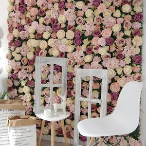 Backdrop de parede de flores de rosa de seda artificial, casamento FW46-057-1 barato, decorativo, backdrop