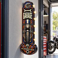 Enseigne lumineuse LED vintage en métal pour garage moto, atelier de motard, ou man cave - Décoration murale