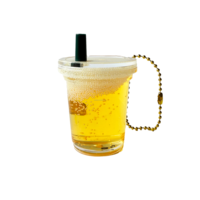 Porte-clés personnalisé en acrylique avec figurine flottante liquide, mini tasse à bière ou à thé au lait, effet sable mouvant, pour décorations de Noël, vente en gros