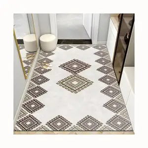 White retro style home decoration entrance door mat is durable non slip easy to maintain and machine washable faux cashmere