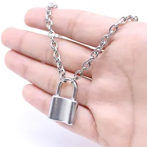Edelstahl Silber Farbe Vorhängeschloss Anhänger Halsketten Marke Neue link Kette lock Halsketten