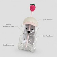 Gobelet en verre borosilicate Ours de Noël, anti-fuite, avec couvercle vert et paille, compatible micro-ondes et lave-vaisselle, design moderne