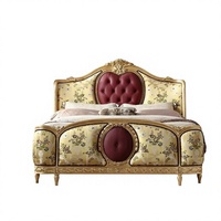 Lit Queen Size Benoge en Tissu Rétro Français 1800x2000mm Style Européen Deluxe Meubles de Maison Doux pour Chambre à Coucher