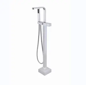 Free Standing Bathtub Faucet Shower Bath Mixer Tap Push-Button Switch Water Brushed Gold Square Bathroom Faucet