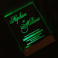Elegantes invitaciones de boda de acrílico transparente con detalles en dorado LED, tarjetas de invitación de matrimonio con caja y cinta, tarjetas de cumpleaños