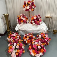 Produit en promotion, boule de fleurs artificielles en soie orange et rose de 40 cm de diamètre, centre de table pour la décoration de table de mariage