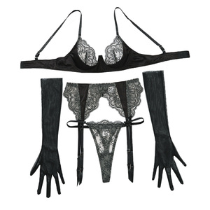 Ensemble de lingerie sexy <span class=keywords><strong>en</strong></span> 5 pièces pour femmes, bande élastique noire sexy, découpe sexy, ensemble de lingerie pornographique - Product Image 3