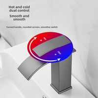 Nouveau style Robinet cascade en acier inoxydable 304, contrôle eau chaude/froide, monotrou, gris anthracite, mitigeur de lavabo de salle de bain à poignée unique