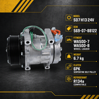 Compressore A/C SD7H13 569-07-88122 24V per Caricatore Gommato WA500-7 WA500-8, Ricambio OEM per Condizionatore d'Aria, Vendita all'Ingrosso