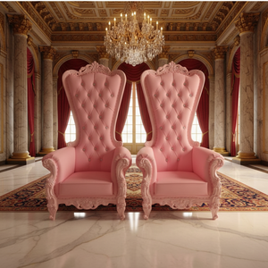 โซฟาบัลลังก์สีชมพูพนักพิงสูงหรูหราสำหรับงานแต่งงาน เก้าอี้บัลลังก์เพชรสำหรับพระราชาและพระราชินี - Product Image 1