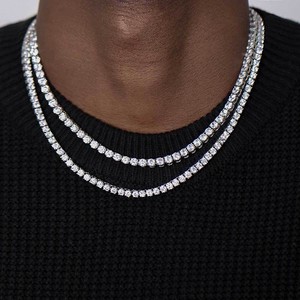 Collar de cadena de tenis de acero inoxidable chapado en oro de 18k con circonitas, fila continua de piedras pequeñas, sin plomo, unisex, a la moda, para fiesta - Product Image 4