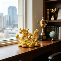 Statue de dragon chinois, ornement de dragon doré du zodiaque avec des pièces de monnaie, figurine de richesse Feng Shui