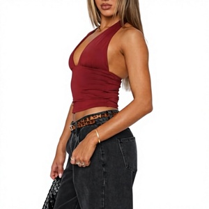Custom Manufacturer Casual Women Sexy Halter Deep V-Neck Backless Crop Tank Top Open Back Sleeveless Slim Fit Y2k Summer Tops - Product Image 2