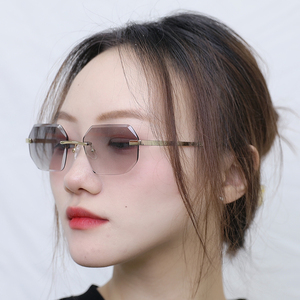 Sifier Chất lượng cao Gradient Brown lens không có Vành kính mắt kim loại Kính mát hình chữ nhật không có vành không Khung kính mát nam nữ - Product Image 3