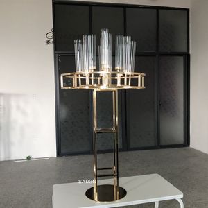 ZT-563 الفاخرة الزفاف محور 13 الأسلحة حوامل شموع مع زهرة ترتيبات الأعاصير الذهب منصات شموع - Product Image 2