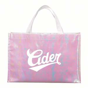 Custom Reusable Pink Holographic <b>Metallic</b> Shiny Laminated Non Woven <b>Bag</b> Iridescent Non-Woven Shopping <b>Tote</b> <b>Bag</b> With Logo - Product Image 4