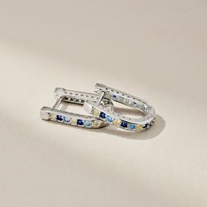 Dylam Dainty 925 Sterling <b>Silver</b> Rhodium Plated Hypoallergenic Fine Jewelry Dress up Colorful 5A Cubic Zirconia <b>Hoop</b> Earrings - Product Image 5