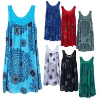 Robe midi bohème pour femme avec dentelle, nouvelle collection 2026, imprimé géométrique, sans manches, ample, décontractée, pour la plage