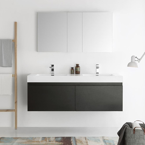 Mobile Bagno Moderno Stile Europeo con Doppio Lavabo Sospeso Set Completo con Lavandino - Product Image 4