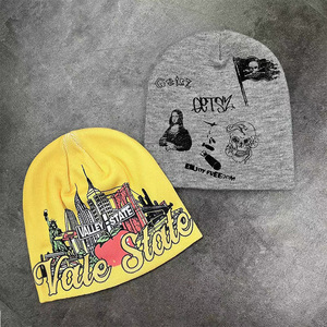 Hai Hai Mặt Thăng Hoa Dệt Kim Mũ Tùy Chỉnh Camo Mô Hình Ngụy Trang Bất Tree Skull Mũ Beanies Người Đàn Ông Lụa Satin Beanie - Product Image 4