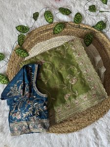 Sari Listo para Usar de Georgette con Bordado RICH ELEGANT y Trabajo de Corte MEENA con ZARI/Hilo, para Mujer, de Gujarat, de Dhwaja Export - Product Image 3