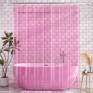 Forro de cortina de ducha transparente rosa de 72x72 pulgadas Forro de cortina de ducha Peva Premium con ojales a prueba de herrumbre y 3 imanes - Product Image 3