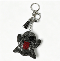 Nouveau porte-clés Halloween personnalisé orné de strass, breloque en métal avec pompon, accessoire de sac créatif, best-seller