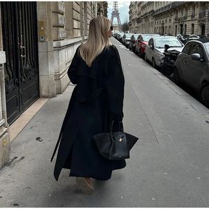 <span class=keywords><strong>Manteau</strong></span> long en <span class=keywords><strong>laine</strong></span> élégant pour femmes, <span class=keywords><strong>noir</strong></span>, avec ceinture, double boutonnage, orné de boutons, style hiver - Product Image 5