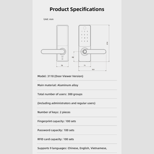 Serrure de porte intelligente Tuya à <span class=keywords><strong>empreinte</strong></span> digitale, sans clé, électronique, avec visiophone, pour la sécurité domestique - Product Image 6