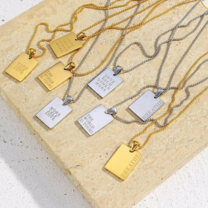 Accessori moda da donna in acciaio inossidabile placcato oro collana con Tag quadrata con citazione ispiratrice gioielli pendenti - Product Image 4