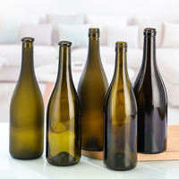 Botellas de Vino Borgoña de Varios Tamaños (350/750/1500ml) con Base Pesada de Vidrio y Tapón de Corcho, Suministro al por Mayor Directo del Fabricante
