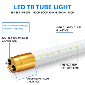Tubo de vidro led t8 da fábrica, tubo de vidro 5ft 4ft 3ft 2ft, 40w, 20w, 18w, t8