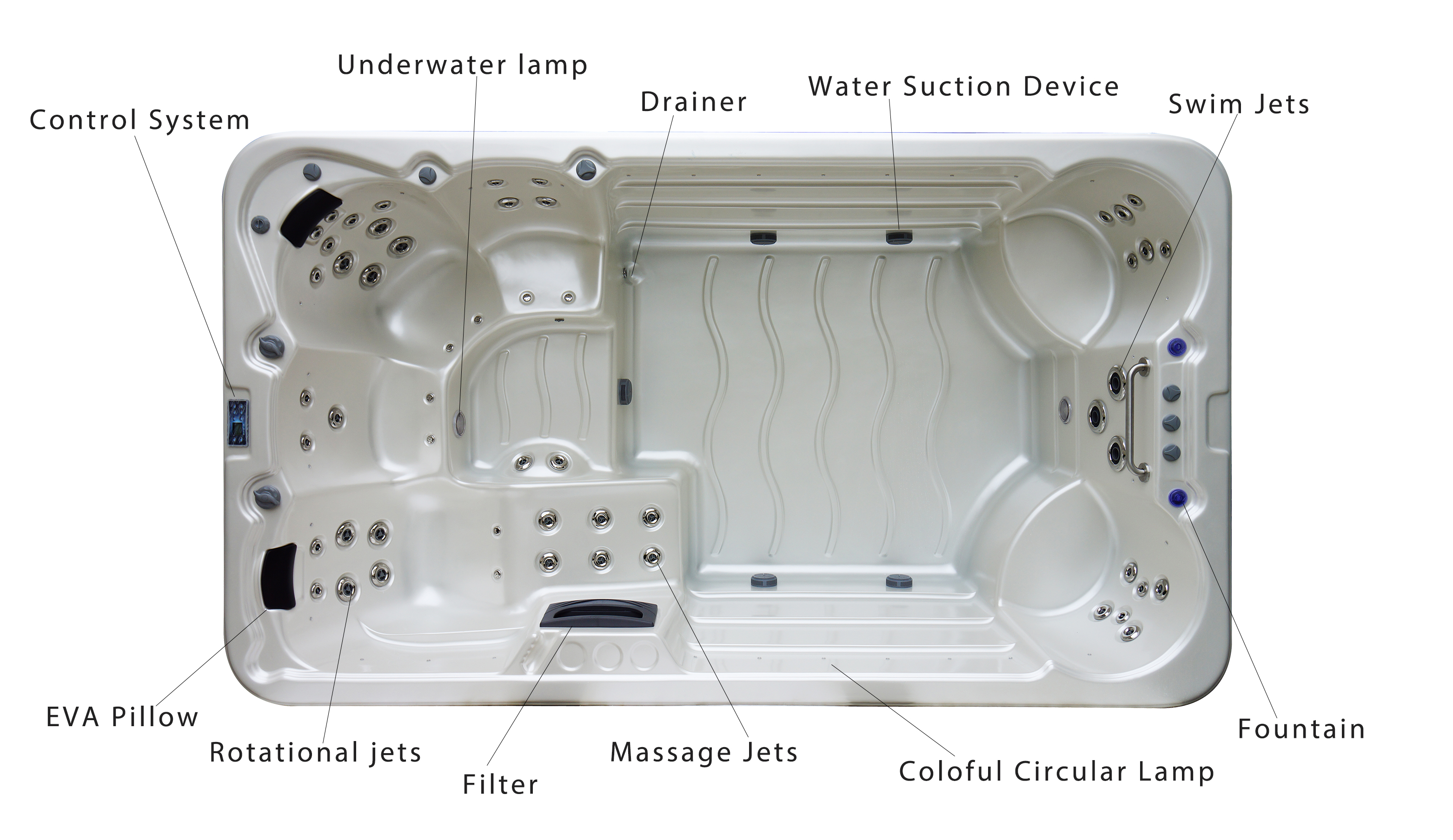 4 Meters Acrylic White Endless Swimming Spa Pool Combo Hot Tub With 6 Seats