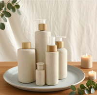 Botellas de Plástico con Tapa de Bambú Personalizadas, Envase Cosmético Biodegradable Ecológico, Champú de Plástico HDPE de Paja de Trigo