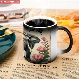 Magic Mug Frosted Black 11oz Ceramic Color Changing Coffee Cup With <b>Elephant</b> Flower Design - Product Image 5