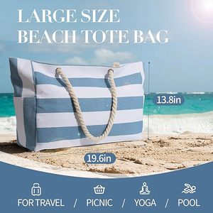 Bolsa de Compras de Lona a Rayas Grande, Impermeable, para Playa, Piscina y Viajes - Product Image 3