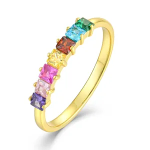 High Quality Custom Designed 18K Gold Plated Rainbow Ring Jewelry Cubic Zirconia Ring 925 Sterling Silver Dainty Ring For Women