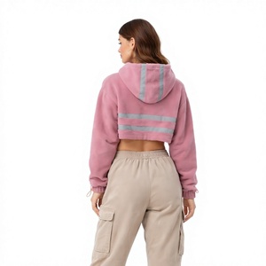 Women Cropped <b>Sherpa</b> Hoodie Reflective Stripe Pullover Soft Fleece Teddy <b>Hoodies</b> Streetwear Custom Crop <b>Hoodies</b> Manufacturing - Product Image 5