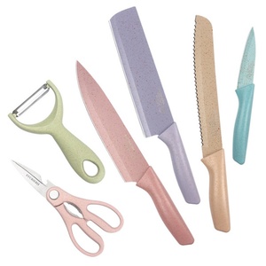 6pcs <b>Macaron</b> Color Wheat Straw Fruit Vegetable Knife Scissors Stainless Steel Kitchen Knife Set - Product Image 2