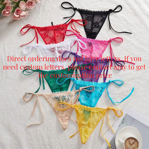 定制姓名字母丁字裤性感侧系带蕾丝内衣女式个性化水钻丁字裤浪漫情人节礼物 - Product Image 4