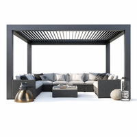 Pergola de jardin motorisée en métal avec toit à persiennes, abri solaire pour terrasse, tente de jardin avec rideau