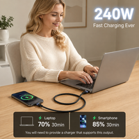 Kabel USB C ke USB C 240W dengan Indikator LED, Kabel Data Pengisian Cepat 5A Berbahan Nilon untuk iPhone 17 16 Pro Max, Laptop