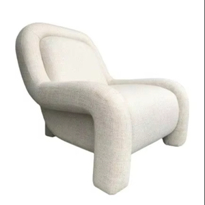 Fauteuil d'appoint moderne de luxe en tissu bouclé crème, fauteuil incurvé pour salon, chambre, hôtel, salle de séjour - Product Image 1