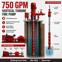 Système de pompe à incendie électrique diesel à turbine verticale de 750 GPM pour réservoir d'eau d'incendie souterrain