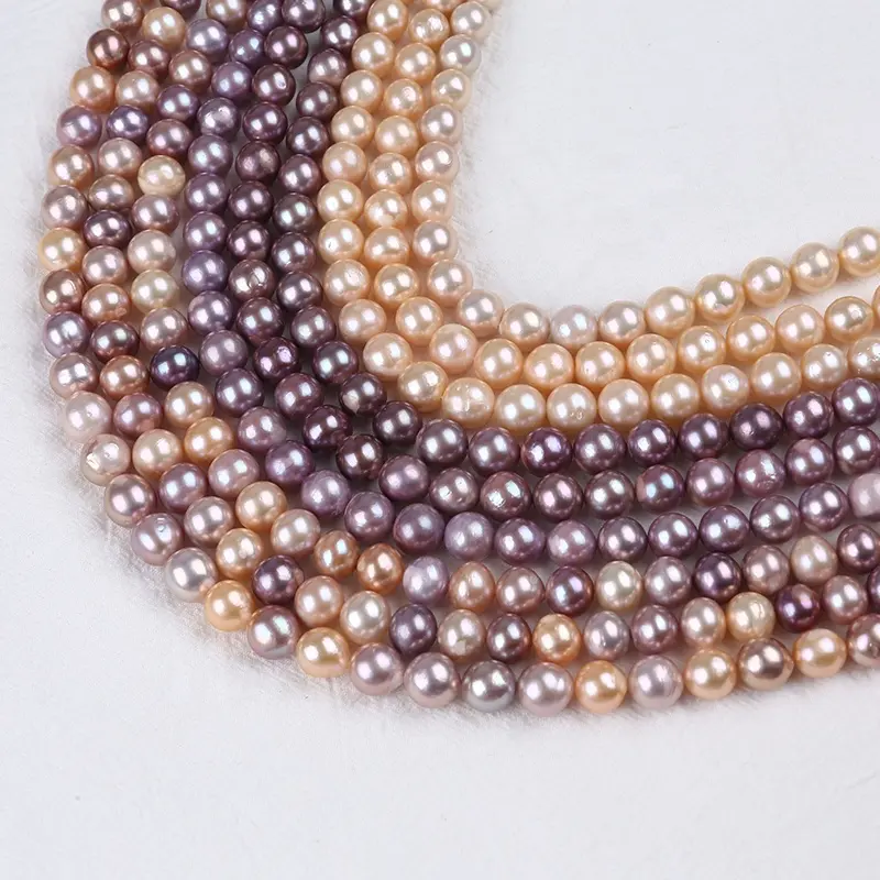 10-12mm Pink Purple Real Natural Freshwater Round Edison Pearl Strand