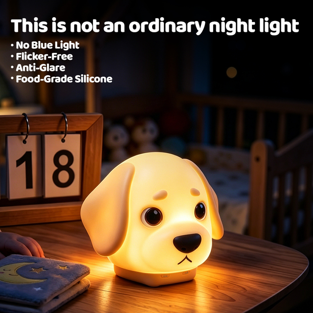 Led Kids Night Lights Usb Rechargeable Cute Dog Silicone Lamps With Touch Sensor for Baby Bedroom Night Light